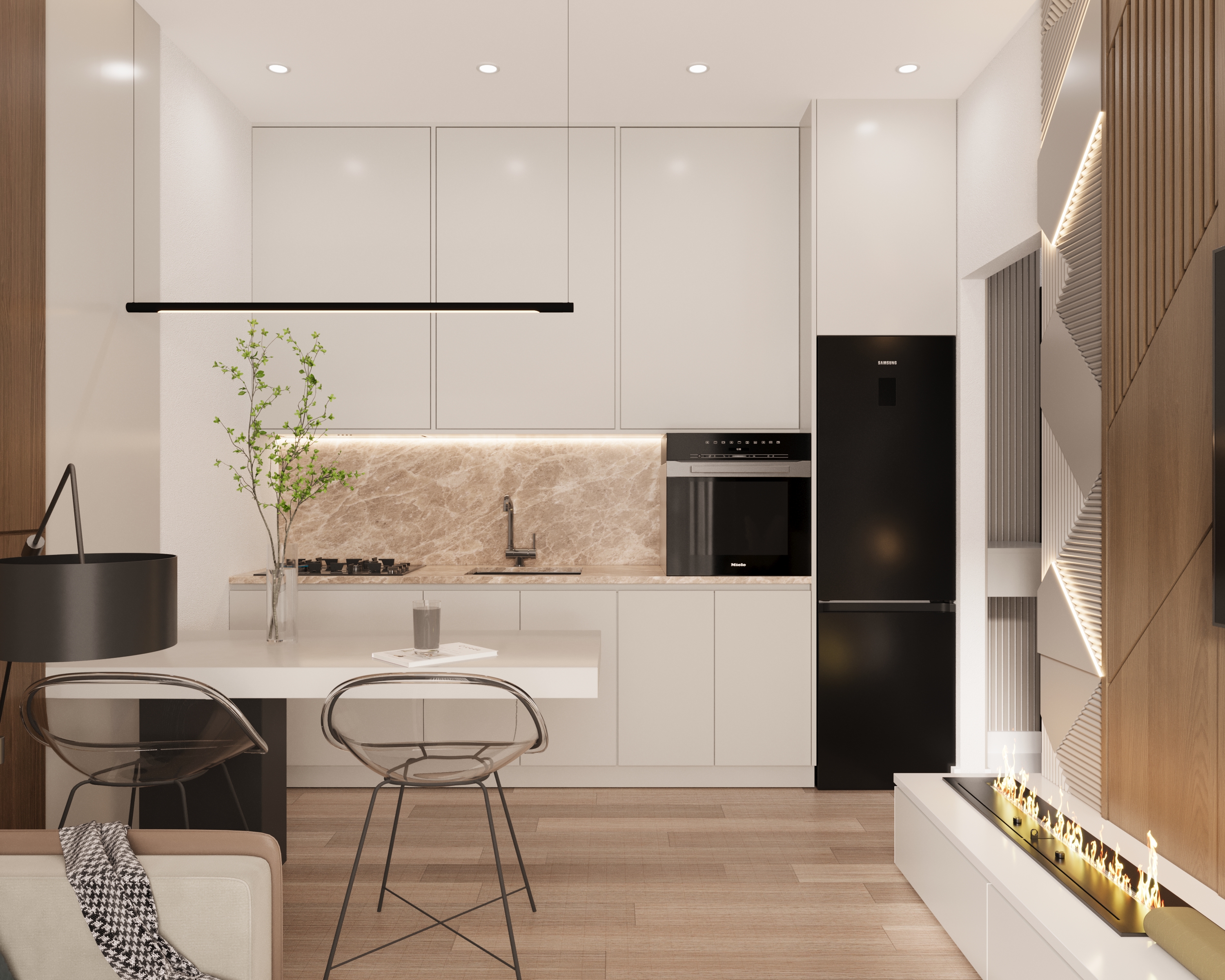 Salon + Mutfak Render